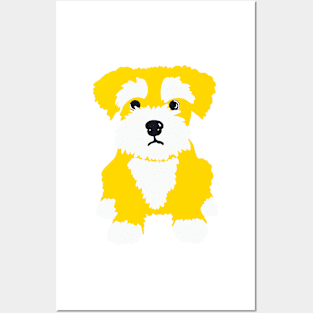 Sweet Yellow Miniature Schnauzer Puppy on A Pink Background Posters and Art